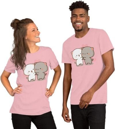 Camiseta unisex Bubu y Dudu Peach and Goma Kawaii Cartoon Hombre y Mujer Camisetas de algodón