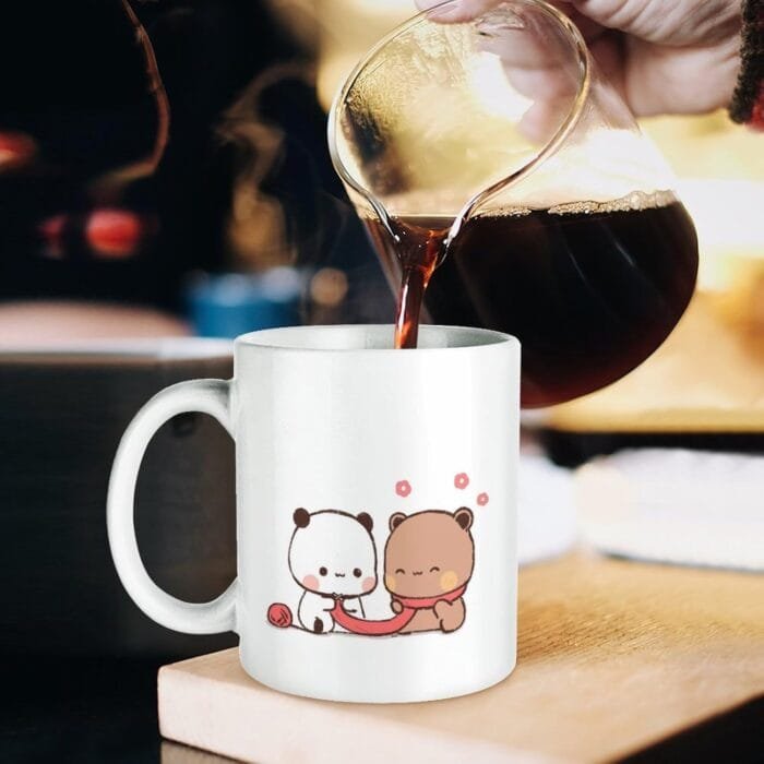 Taza de café con diseño de Bubu y Dudu o Peach y Goma, taza de té de cerámica blanca, regalo para parejas y amantes, regalo para él y ella